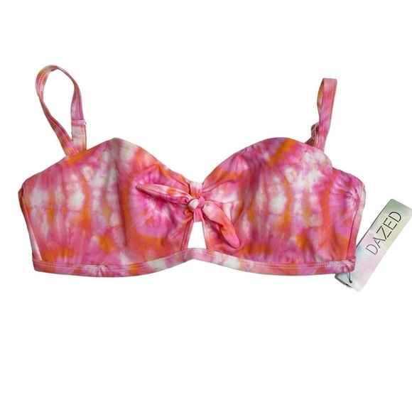 Sundazed Beka Tie-Dye Bow Bikini Top Coral Pink Size 32DD New - Picture 1 of 6